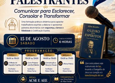 FORMAÇÃO DE PALESTRANTES – Comunicar para Esclarecer, Consolar e Transformar – 15/08/2026 Sábado.